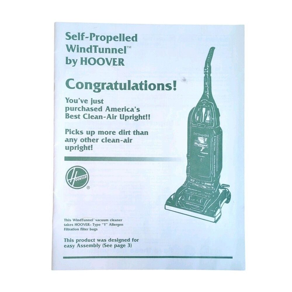 Vtg Hoover WindTunnel Self-Propelled Vacuum Owner's Manual Instructions Guide